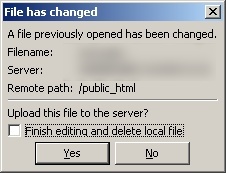 A file previously opened has been changed - Upload this file to the server?